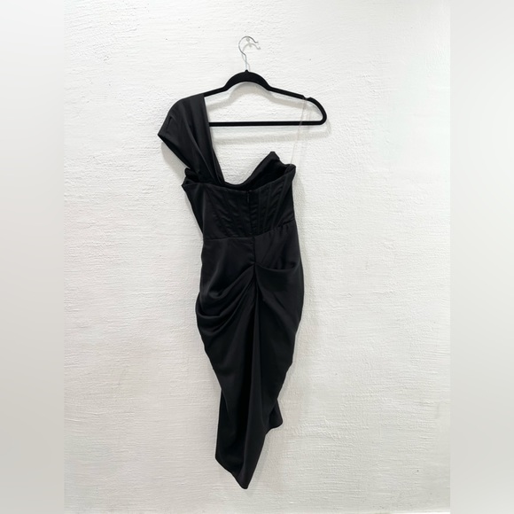 House of CB Dresses House Of Cb Janis Black Satin Corset Midi Dress